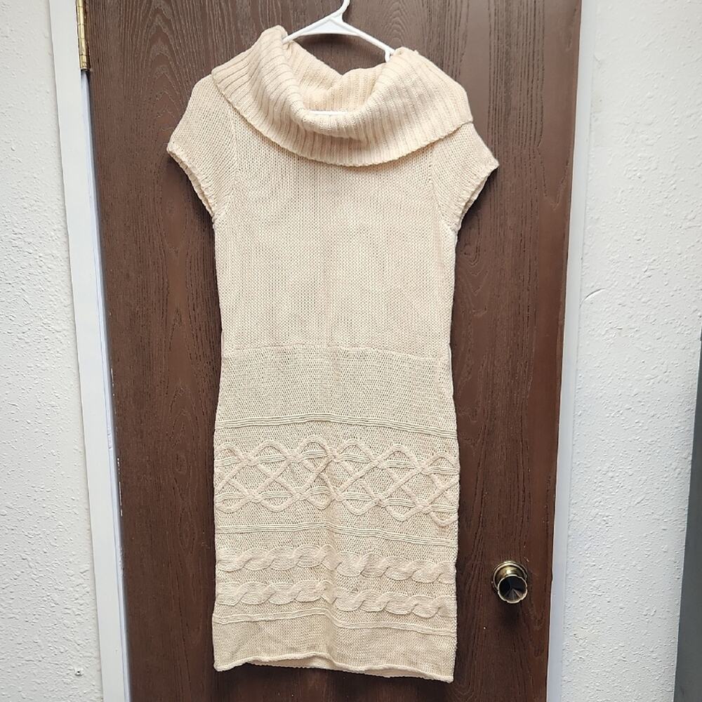 Pink Rose Cream Cowl Neck Sweater Dress